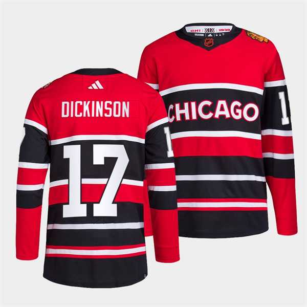 Men%27s Chicago Blackhawks #17 Jason Dickinson Red Black 2022 Reverse Retro Stitched Jersey Dzhi->chicago blackhawks->NHL Jersey